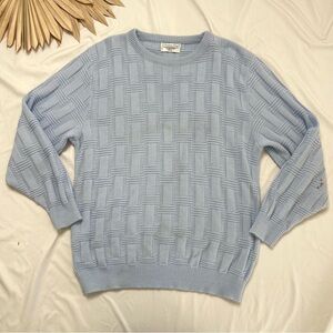Vintage Christian Dior Light Pastel Blue Textured 3D Knit Crew Neck Sweater
